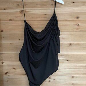Black One Shoulder Bodysuit By